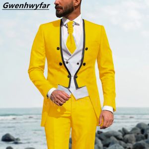 Suits Gwenhwyfar Black Rim Yellow Stage Clothing for Model Host Performance Magician Italian Style Men's Tailcoat Stand Collar Designs