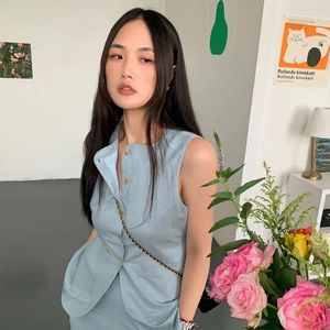 Women's Vests Summer Ladies Light Blue Sleeveless Vest Casual Commuting Single Breasted Zar Store Teddy Woman Coat In Jackets Puffa