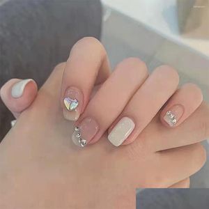 Falsche Nägel 24 stücke Kurze Nagelpresse auf süßes Herz Shinning Diamond für Kunst DIY Fingernagel Fake Drop Lieferung DHRXM