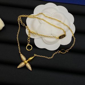 Gold Color Women Designer Necklace Full Diamonds Flower Pendant Luxury Fashion Jewelry Without Box