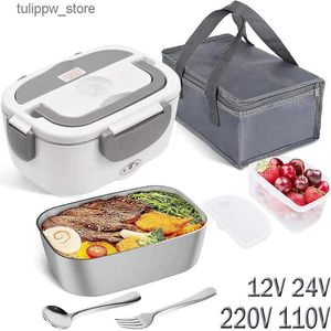 Bento Boxes Stainless Steel Electric Heating Lunch Box Heater 220V 110V Office School 24V 12V Car Truck Picnic Camping Food Warmer Container L240307