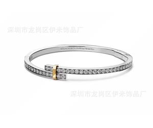 Original brand TFFs New Double Color Gold Plated T Bracelet with Diamond Embedding for Advanced Versatile Fashion