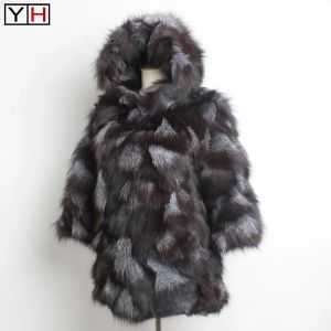 Fur 2019 Winter Frauen Natural Silver Fox Fell Coat Lady 100% echtes Fuchsfell Außenbekleidung Marke Mode echte Pelzjacke Mäntel