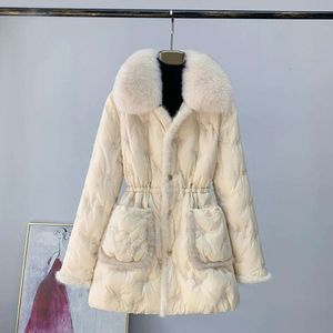 New Detachable Fox Collar Jacket, Medium Length Mink Fur White Goose Down Winter Slim Fit Jacket For Women 800903