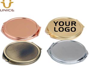 MOQ 100 PCS Anpassa logotyp Portable Travel Makeup Pocket Mirror Silver Rose Gold Small Purse Mirrors For Lady8268993