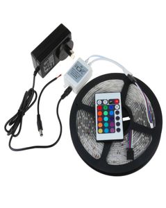 RGB-LED-Band-Lichtstreifen, 3528 SMD, 60 LEDs, flexibel, nicht wasserdicht, DC 12 V, 24 Tasten, IR-Fernbedienungsanschluss, Netzteil-Adapter stw2948546