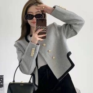 Kurtki kurtki kobiety eleganckie przycięte tweed blazers biuro Korean krótkometrażowy nieregularny garnitur topy vintage swobodne odzież wierzchnią nowa