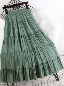 Sukienki Beiyingni 2023 Summer Długie spódnica Kobiety proste, swobodne koronkowe patchwork plisowane wysokiej talii midi spódnice aline huśtawka faldas jupe różu