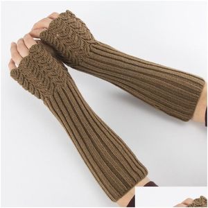 Fingerless Gloves Long Winter Knitted Fingerless Gloves Sleeve Warm Arm Er Soft Glove Mittens Cuff For Women Girls Fashion Drop Delive Dh7Ul