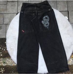 Mode Herren Jeans Streetwear JNCO Y2k Hip Hop Cartoon Grafikdruck Vintage Baggy Schwarze Hosen Männer Frauen Hohe Taille Breite Beinhose