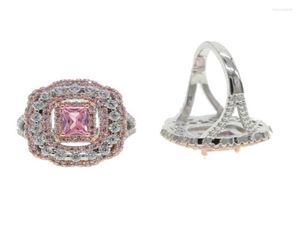Pierścionki ślubne Pink Girl Finger Jewelry Micro Pave 5a Cz Koronkowy projekt Biały dwupiętrowy zaręczyny Ringwedding6195493
