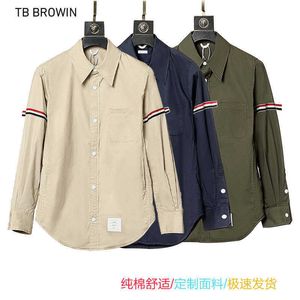 Men's Hoodies Sweatshirts TB browin new TB shirt poplin fabric double ribbon long sleeve shirt backing coat