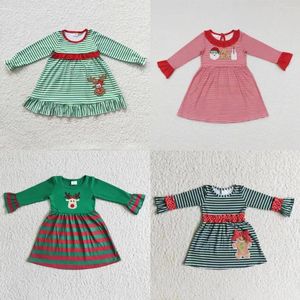 Girl Dresses Wholesale Baby Long Sleeve Dress Infant Toddler Christmas Santa Gingerbread Deer Embroidery Clothing Kid Children One Piece