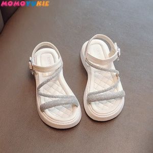 Yaz bebek çocuk daireler moda parti elbise plaj ayakkabıları açık yürümeye başlayan çocuk rhinestone yumuşak taban kızlar prenses sandalet çok yönlü 240307