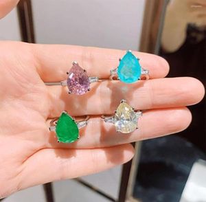 Cluster Rings Charms Water Drop 10 14mm Paraiba Tourmaline Emerald Quartz Ring For Women Gemstone Cocktail Party Fine Jewelry ACCE3013003