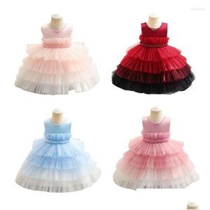 Mädchenkleider Mädchenkleider Babykleid 1 Jahr Geburtstag Mesh Kuchen Schichten Kleid für Kinder Kinder Hochzeit Abend formelle Party Gaze 1-4T Dhgeu