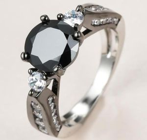 Wedding Rings Vintage Male Female Round Crystal Stone Ring Charm 14KT Black Gold For Women Men Zircon Thin Engagement3261466