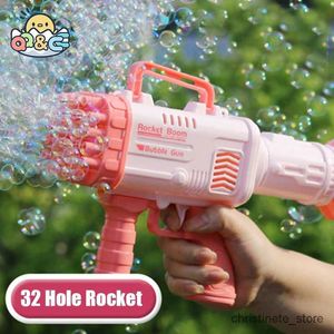Sand Play Water Fun 32 Hole Bubbles Gun Kids Toy Rocket Soap Bubble Machine Guns Automatic Blower Portable Pomperos With Light Toy for Children Gift