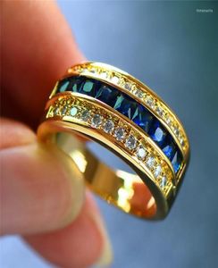 Wedding Rings Blue Crystal Zircon White Round Small Stone For Women Jewelry Vintage Fashion Square Birthstone Ring Party Present1687632