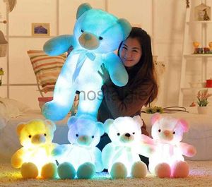 Stuffed 30cm 50cm Plush Animals null bow tie teddy luminous bear doll with built-in led colorful light function Valentines day gift 240307