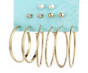 Stud Earrings 6 Pairs Artificial Pearl Set Large Round Ring Goodlooking Character AlloyEarrings Woman Ear Daily Female Ornament6613788