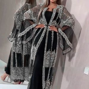 Giyim Abaya Dubai Müslüman Lüks Muhteşemdress Yüksek Sınıf Nakış Dantel Sekgiler Ramazan Kaftan Isla Afrika Giysileri 2 Parça Set