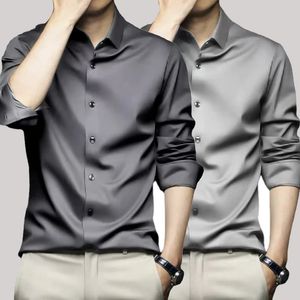 Mens gray shirt long sleeved non ironing business dress work dress slim fitting casual top large S-6XL 240307