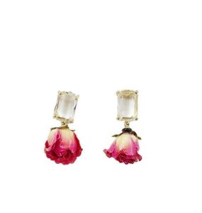 Dangle Chandelier 1Pair Natural Dried Flower Earrings Gold Pink Rose Petal Women Drop Earring Party Real Dry JewelryDangle9619605