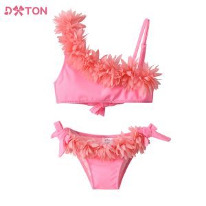 Swimwear Dxton Girls Bikinis Set Kids Ruffle Tops Shorts SwimeWear Summer Beach Costumes Swimsuit Bathing Sude Toddlers Clothes Set