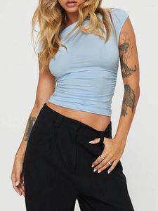 Damen-Tanktops, schlanke Tanktops für Damen, schulterfrei, ärmellos, gerüscht, eng anliegend, asymmetrischer Ausschnitt, einfarbig, bauchfreies T-Shirt