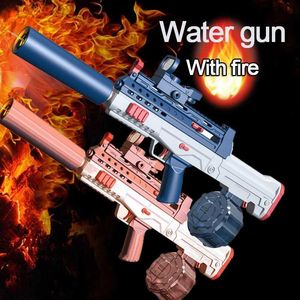 Gun Toys New Flame Full Electric Spurt Water Storage Light Gun Portable Children Summer Beach Outdoor Fight Fantasy Toys for Kids Game YQ240307