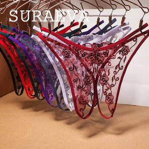 Women's Panties Hollow Out Lingerie Crotchless Female Thong Sexy Embroidery Ladies Perspective Woman Underwear Mesh Girls Briefs