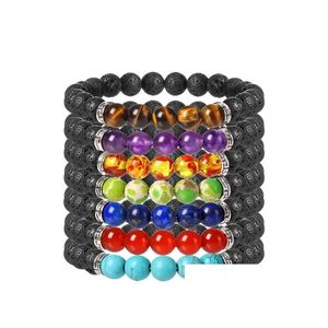 Beaded Jln Power Beads Volcanic Energy Bracelet 8Mm Black Lava Stone Rock With Tibet Accessory Bracelets For Men Jewelry Drop Deliver Dhx1S