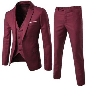 Man Suit Business 공식 레저 드레스 슬림 핏 허리 코트 3 피스 신랑 ​​웨딩복 2 피스 세트 S-6XL