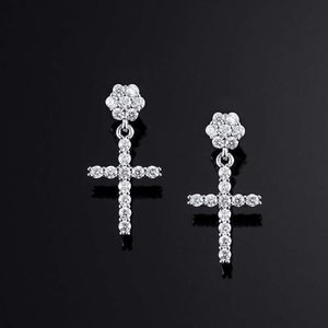 S925 Moissanite Flower Cluster Stud Cross Earrings Bridal Wedding Engagement Jewelry Anniversary Lovers Gift