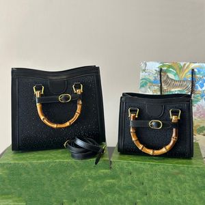 Bamboo Handle Shimmer Diamante Tote Bag Shopping Bags Handbag Purse Shoulder Underarm Large capacity Genuine Leather Totes Designer Handbags Women
