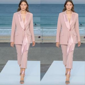 Fashion Pink Mother of the Bride Pants Suits Women Ladies Formal Evening Party Tuxedos Formal Work Wear For Wedding