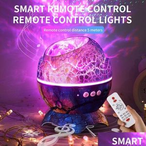 Nattlampor USB Star Night Light Music Starry Water Wave LED-lampor Remote Bluetooth Colorf Rotating Projector Sound-Activated Decor Dhhly