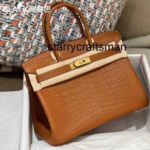 Bolsa de couro genuíno LL pele de crocodilo bolsa marrom dourada 30cm feminina fivela dourada artesanal com trava