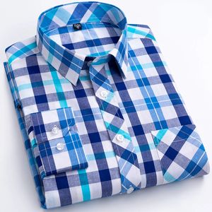 2024 Taglia S-8XL Camicia elegante da uomo in tessuto scozzese sottile di cotone Camicia casual da lavoro con colletto a bottoni slim fit eccellente e confortevole 240307