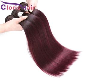 Dois tons de vinho vermelho peruano virgem colorido pacotes de seda em linha reta extensões de cabelo humano 3 pcs pré-coloridos 1B 99J Borgonha Ombre Weav3050858