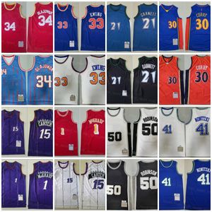 Retro Basketball Jerseys Hakeem Olajuwon Kevin Garnett Patrick Ewing Stephen Curry Tracy McGrady Vince Carter David Robinson Nowitzki Vintage Athletic Wear