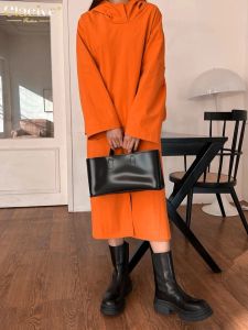 Hemden Clacive Mode Loose Orange Women zweiteilige Outfits 2022 Elegante Kapuze -Hemden mit hoher Taillenschlitz Midi Rock Sets Weiblich