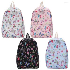 School Bags Backpack Nylon Large Capacity Cute Fashion Simple Student Schoolbag Butterflies Print Floral For Outdoor Camping