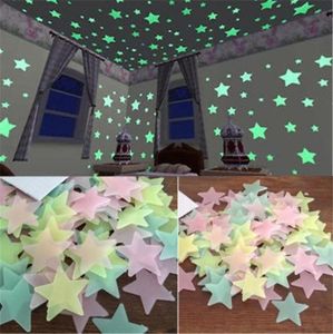 Adesivos de parede 50 pcs 3D estrelas brilham no escuro luminoso fluorescente para crianças quarto de bebê quarto teto casa decor6534835