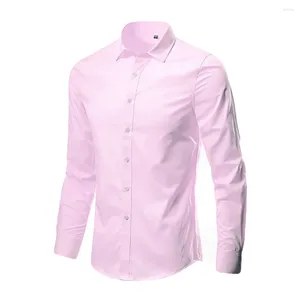 Camisas casuais masculinas camisa workwear rosa blusas largas cor sólida topos verão primavera lapela todos os jogos manga longa camisas