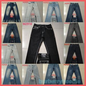 FashionsStraightleg Pants 18SS新しい真の弾性ジーンズメンズロビンロックリバイバルジーンズクリスタルスタッドデニムパンツデザイナーズボンM609951416