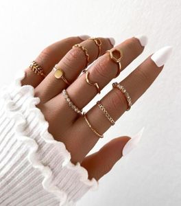 Wedding Rings Personality Simple Geometric Circle Leaf Wave Joint Ring Sets Gold Color Crystal Inlaid Party Knuckle Finger For Wom6416136