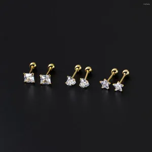 Studörhängen 925 Sterling Silver for Women Star Square Heart Zircon Earring 0,3 cm Ball Woman