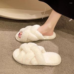 340 Flat Women's Winter Cross Bottom Autumn Slippers Home Solid Color Plush Warm and Non Slip Cotton 522